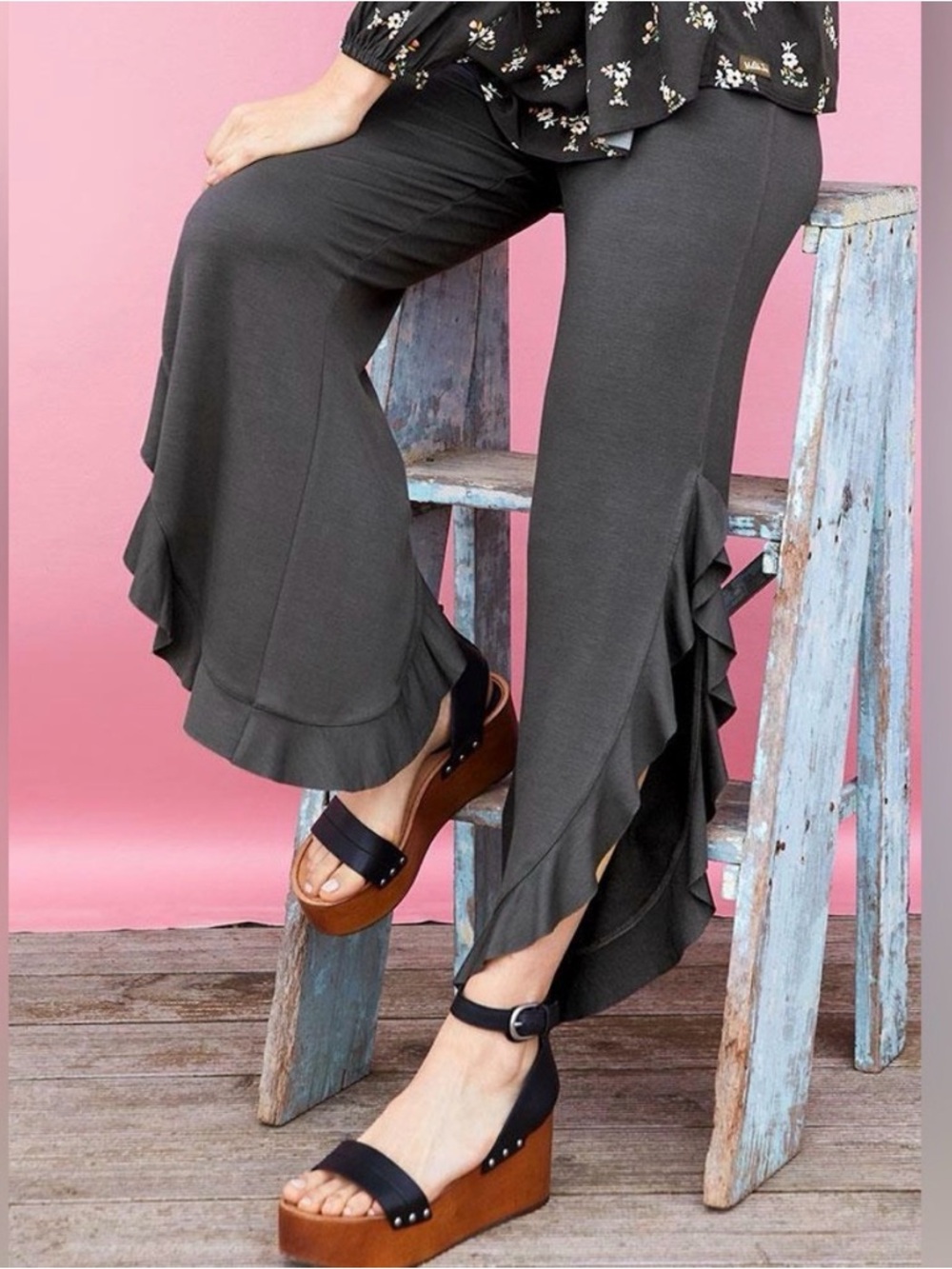 Matilda Jane Black Ruffle Trim Wide-Leg Pants